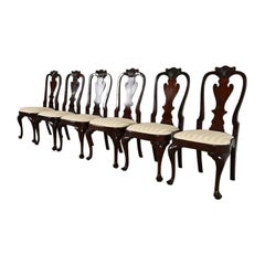 Stickley Queen Anne Carved Solid Mahogany Dining Chairs, Set of Six