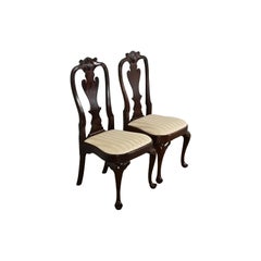 Stickley Queen Anne Carved Solid Mahogany Side Chairs or Dining Chairs, Pair