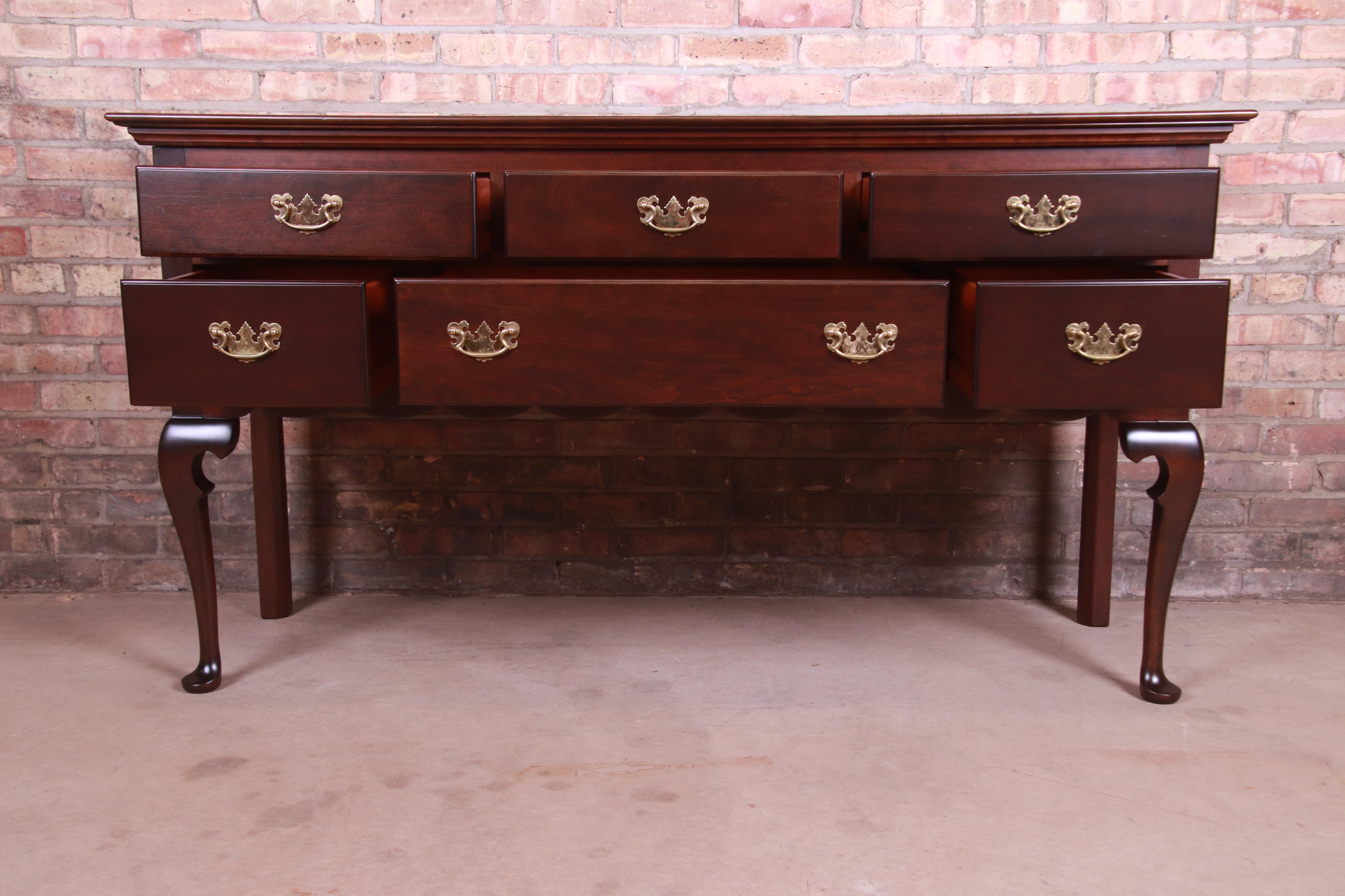 20th Century Stickley Queen Anne Solid Cherry Wood Sideboard Credenza, Newly Refinished For Sale