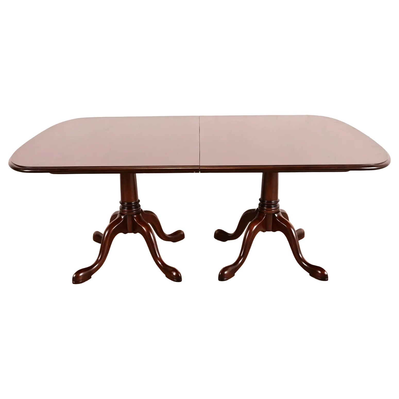 Stickley Regency Cherry Wood Double Pedestal Extension Dining Table, Refinished For Sale