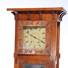 Stickley School Arts & Crafts Carved Mahogany Tall Case Grandfather Clock c1920