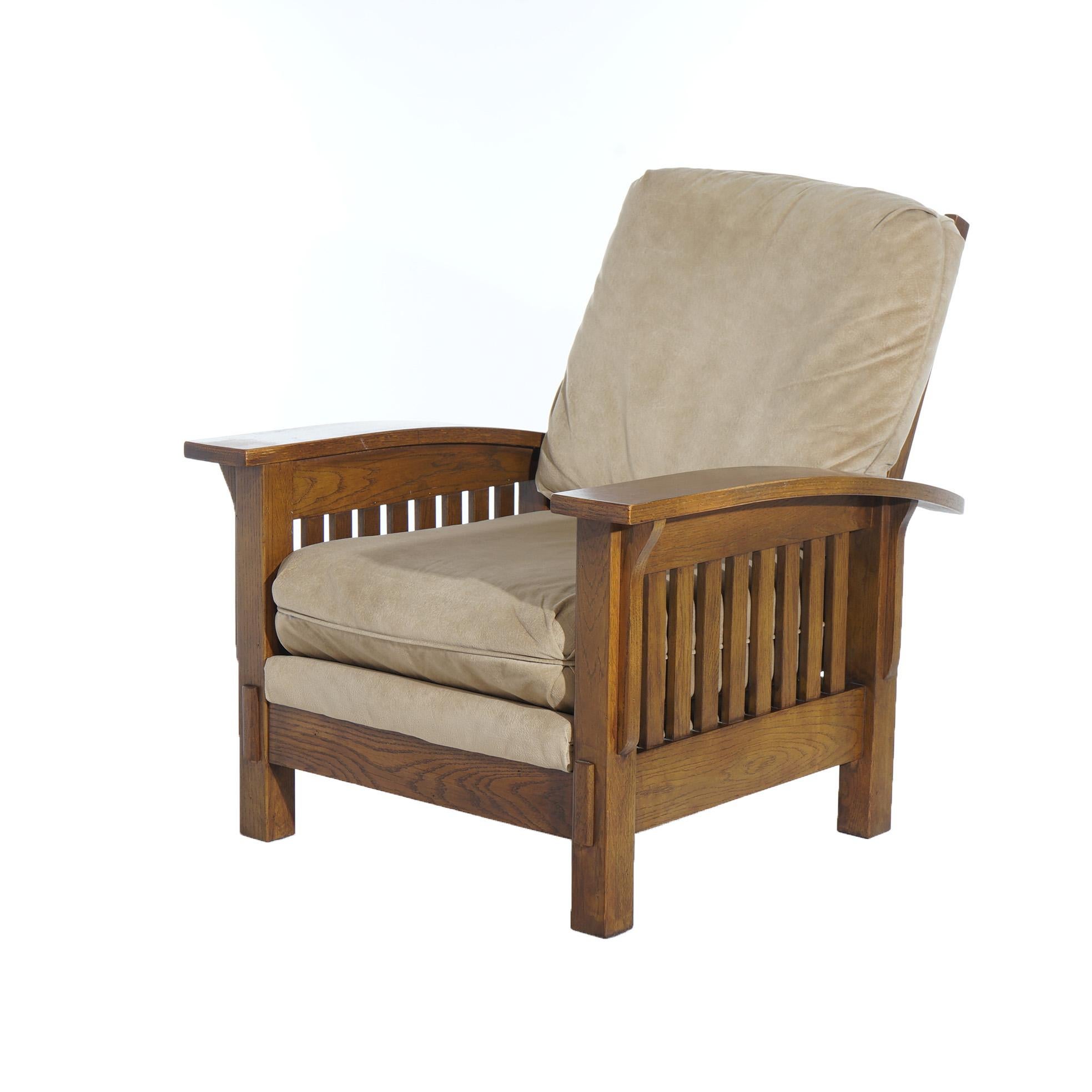 ***Inquire About Reduced In-House Delivery Rates - Reliable Professional Service & Fully Insured***
Arts &Crafts Mission Oak Slat Side Morris Chair in the Manner of Stickley with Upholstered Seat & Back 20thC

Measures - 39