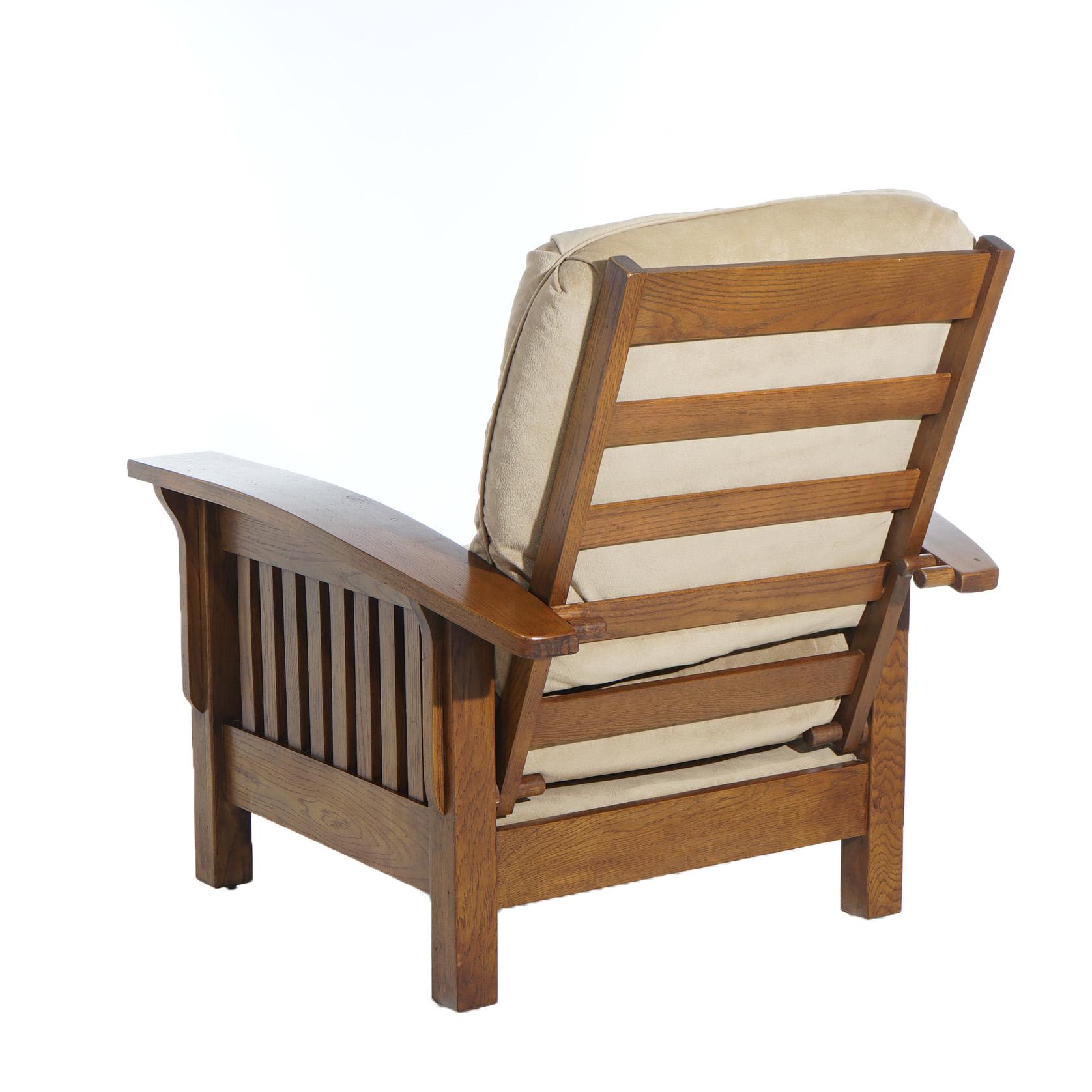 Upholstery Stickley School Arts &Crafts Mission Oak Slat Side Morris Chair 20thC