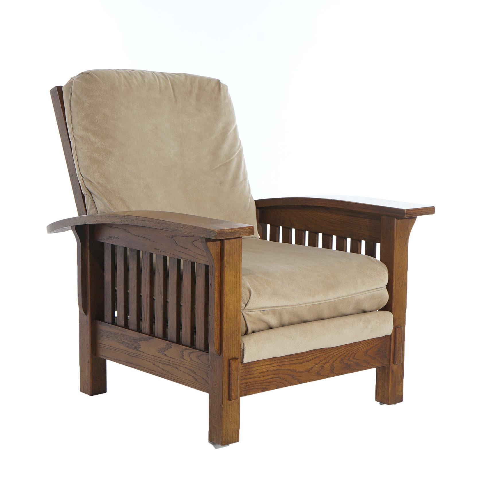 Stickley School Arts &Crafts Mission Oak Slat Side Morris Chair 20thC 3