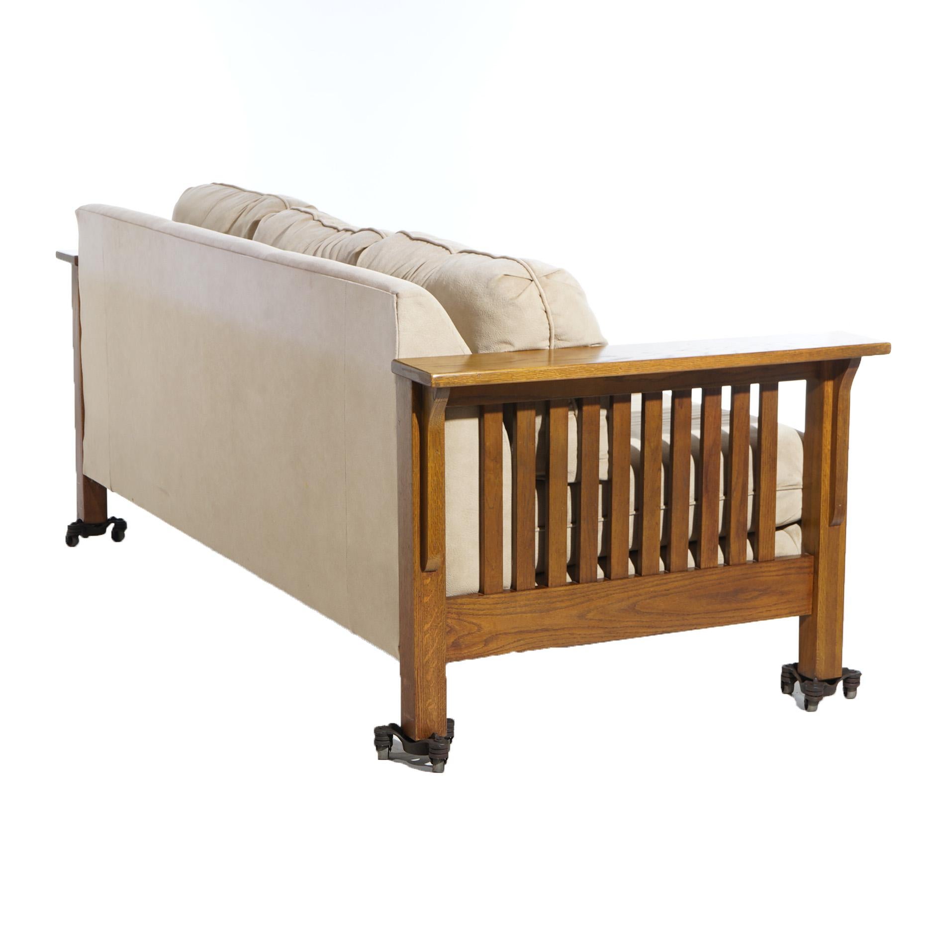 Stickley School Arts & Crafts Mission Oak Sofa with Slat Sides 20thC 1