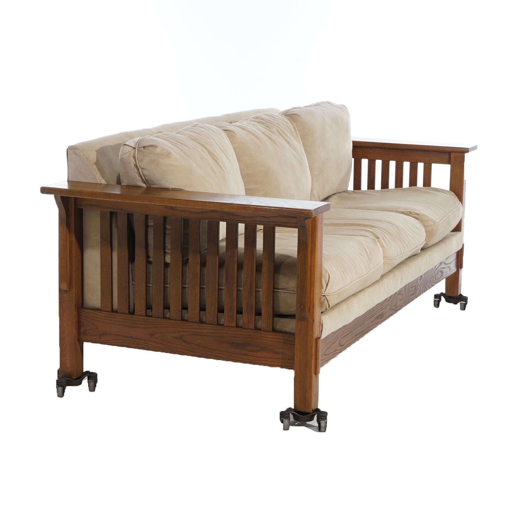 Stickley School Arts & Crafts Mission Oak Sofa with Slat Sides 20thC 2