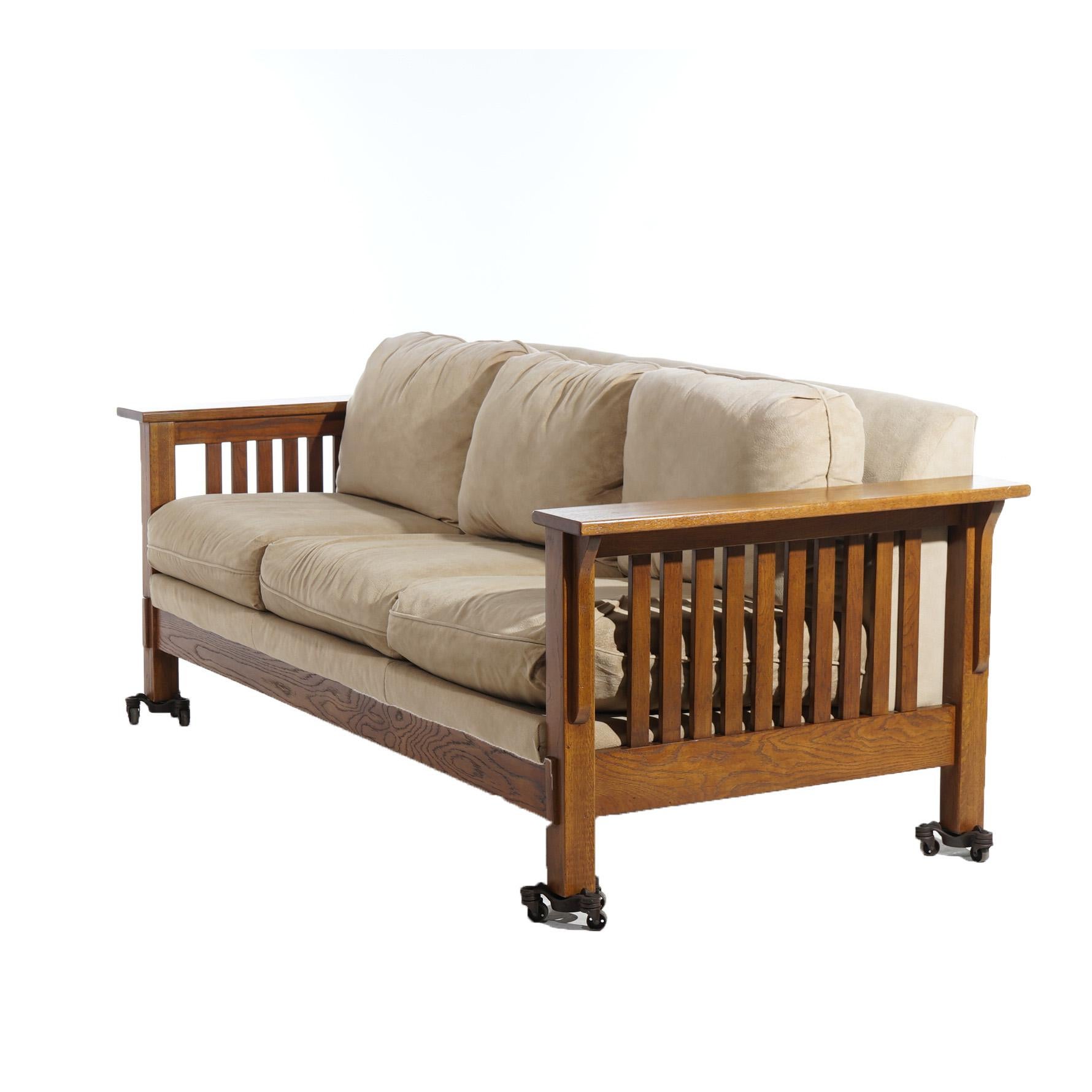 Arts and Crafts Stickley School Arts & Crafts Mission Oak Sofa with Slat Sides 20thC