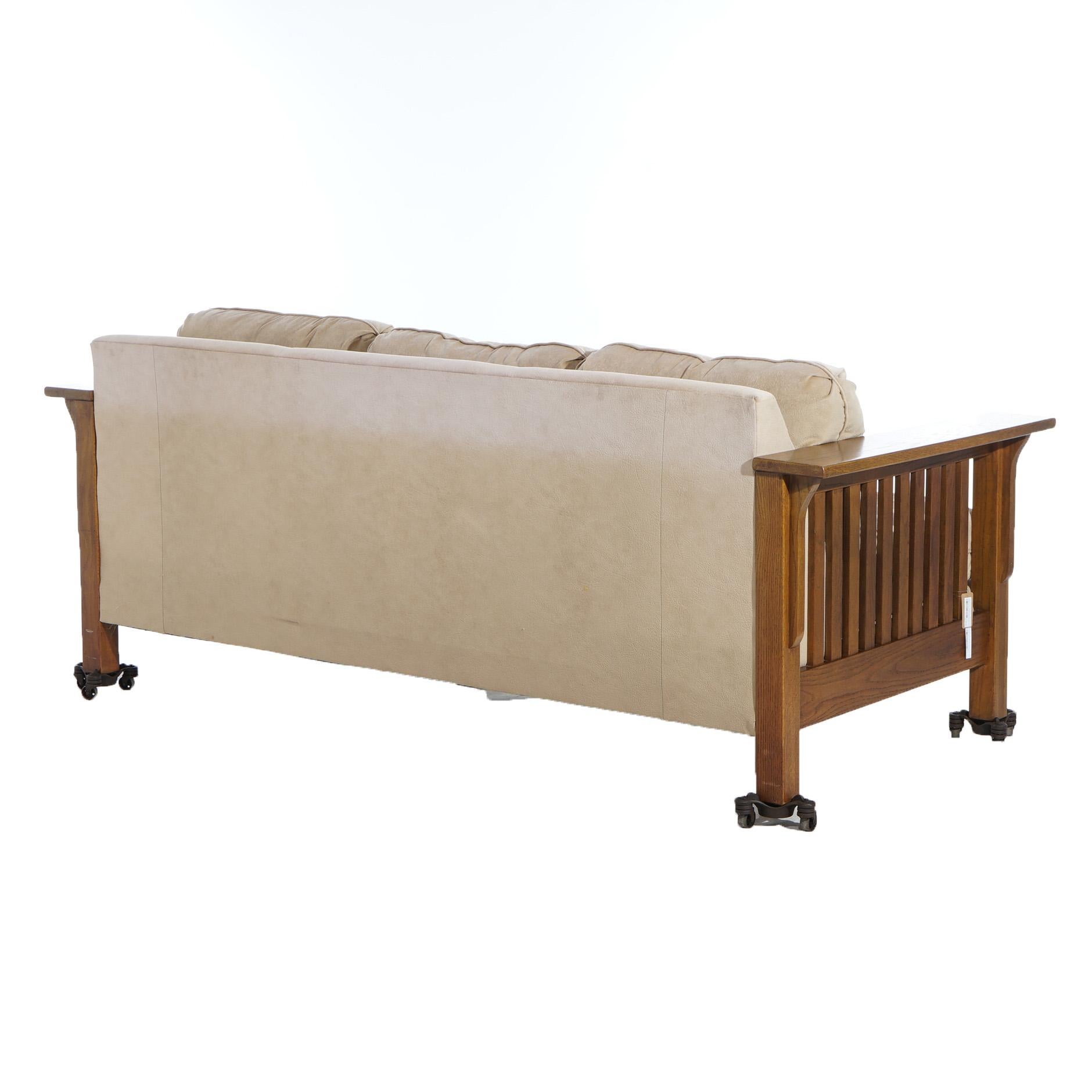 Upholstery Stickley School Arts & Crafts Mission Oak Sofa with Slat Sides 20thC