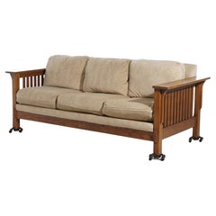Stickley School Arts & Crafts Mission Oak Sofa with Slat Sides 20thC