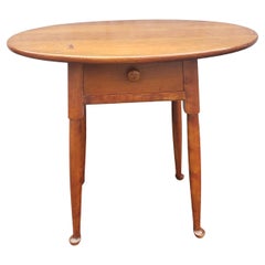 Retro Stickley Single Drawer Cherry Oval Side Table