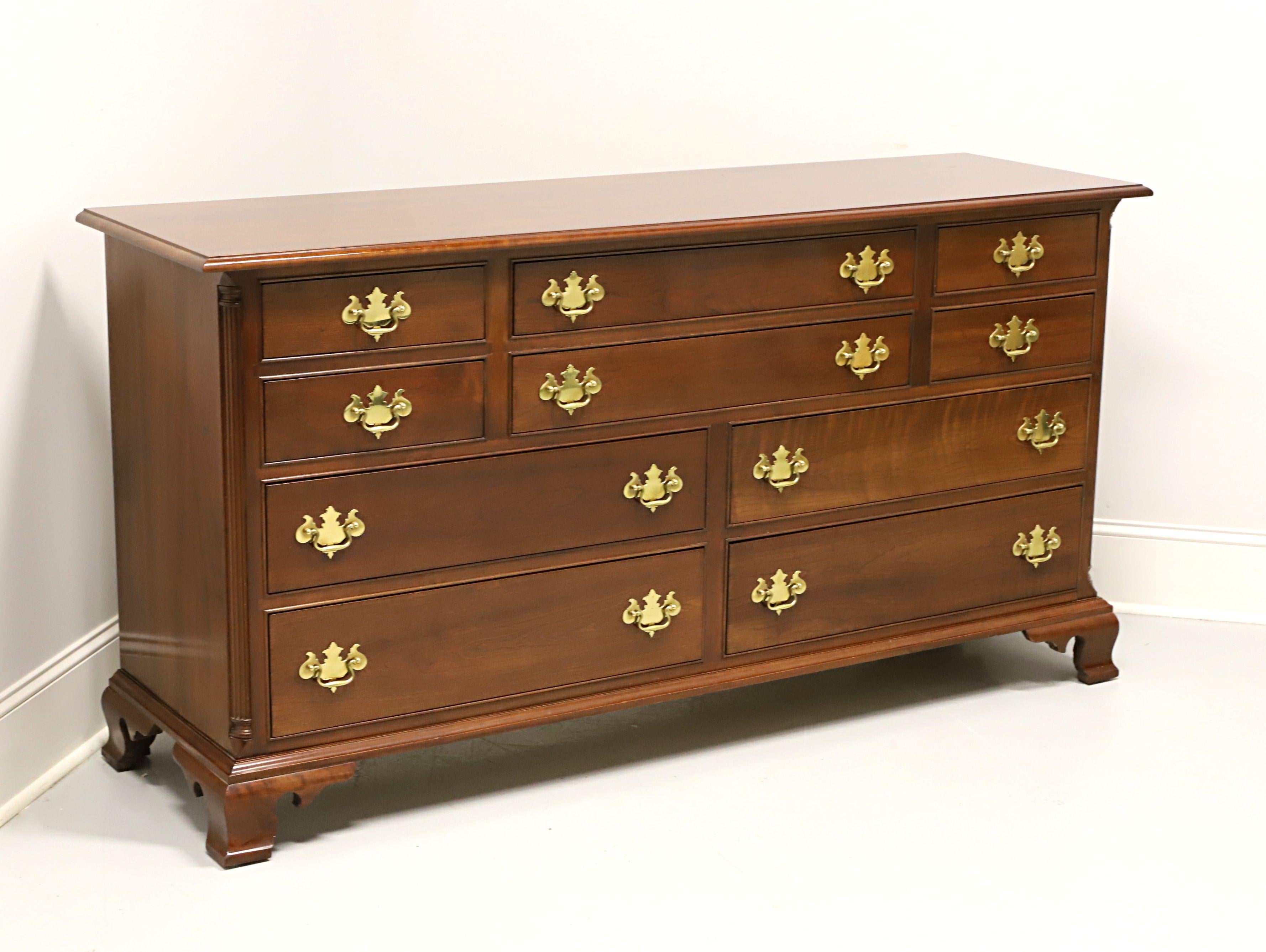 STICKLEY Solid Cherry Chippendale Triple Dresser with Ogee Bracket Feet For Sale 5