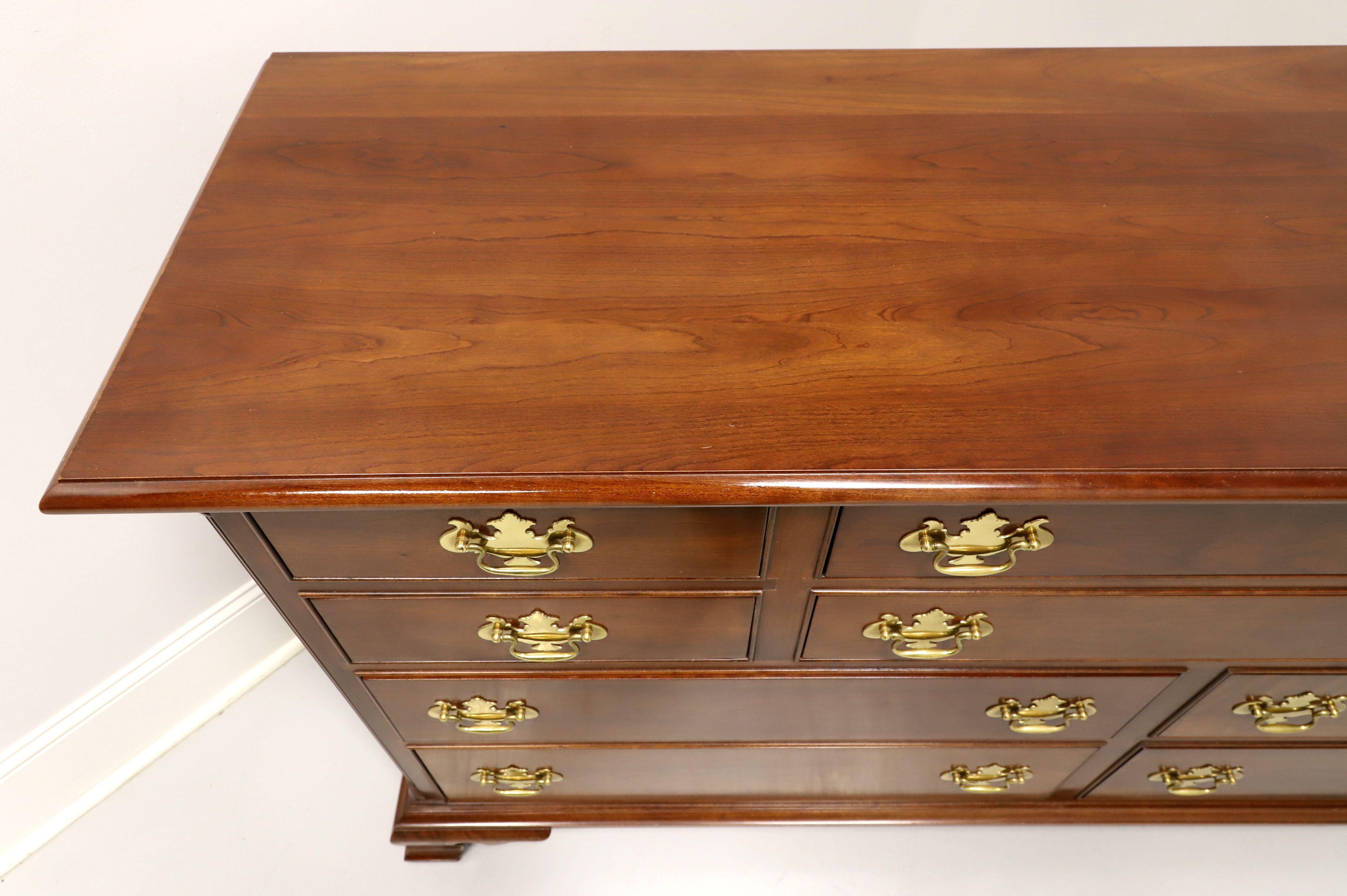 American STICKLEY Solid Cherry Chippendale Triple Dresser with Ogee Bracket Feet For Sale