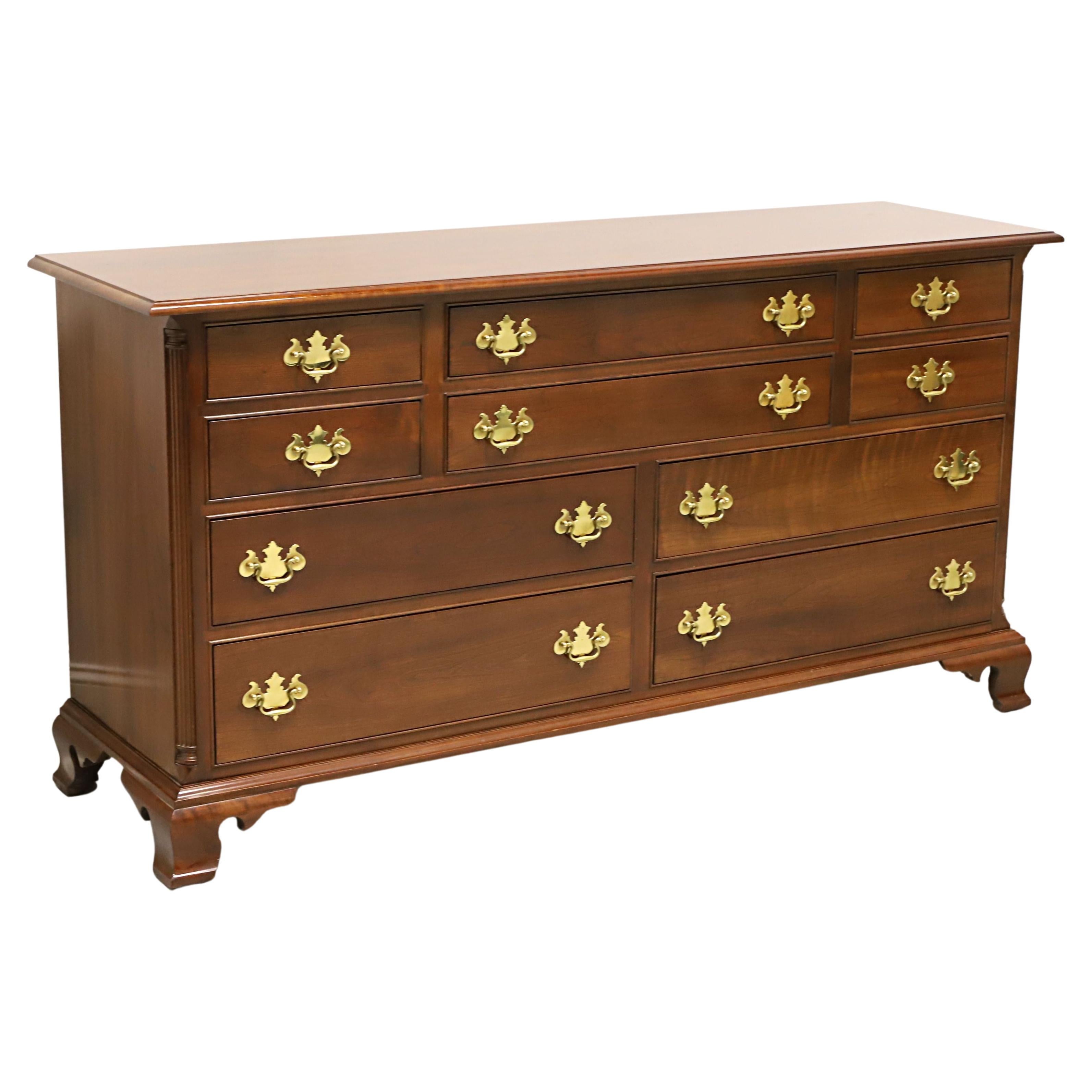 STICKLEY Solid Cherry Chippendale Triple Dresser with Ogee Bracket Feet For Sale