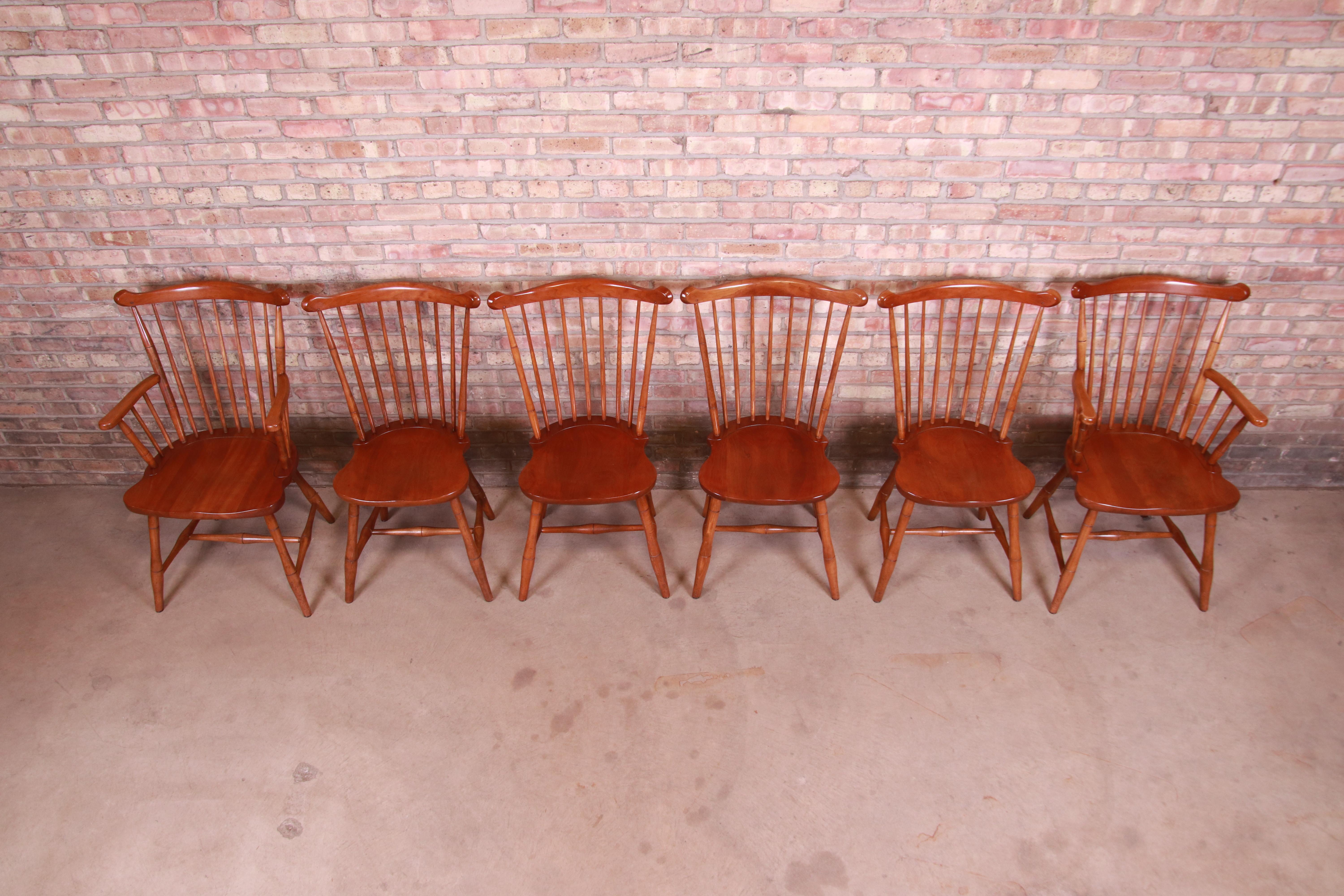 Mid-20th Century Stickley Solid Maple Spindle Back Windsor Dining Chairs, Set of Six