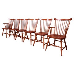 Retro Stickley Solid Maple Spindle Back Windsor Dining Chairs, Set of Six