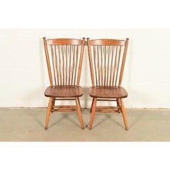Stickley Style American Colonial Oak Windsor Side Chairs or Dining Chairs, Pair