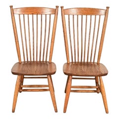 Stickley Style American Colonial Oak Windsor Side Chairs or Dining Chairs, Pair