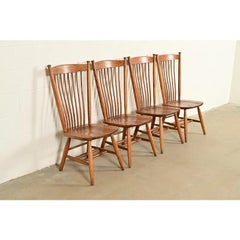 Stickley Style American Colonial Solid Oak Windsor Dining Chairs, Set of Four