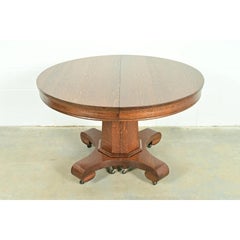 Stickley Style Antique Mission Oak Arts & Crafts Pedestal Extension Dining Table