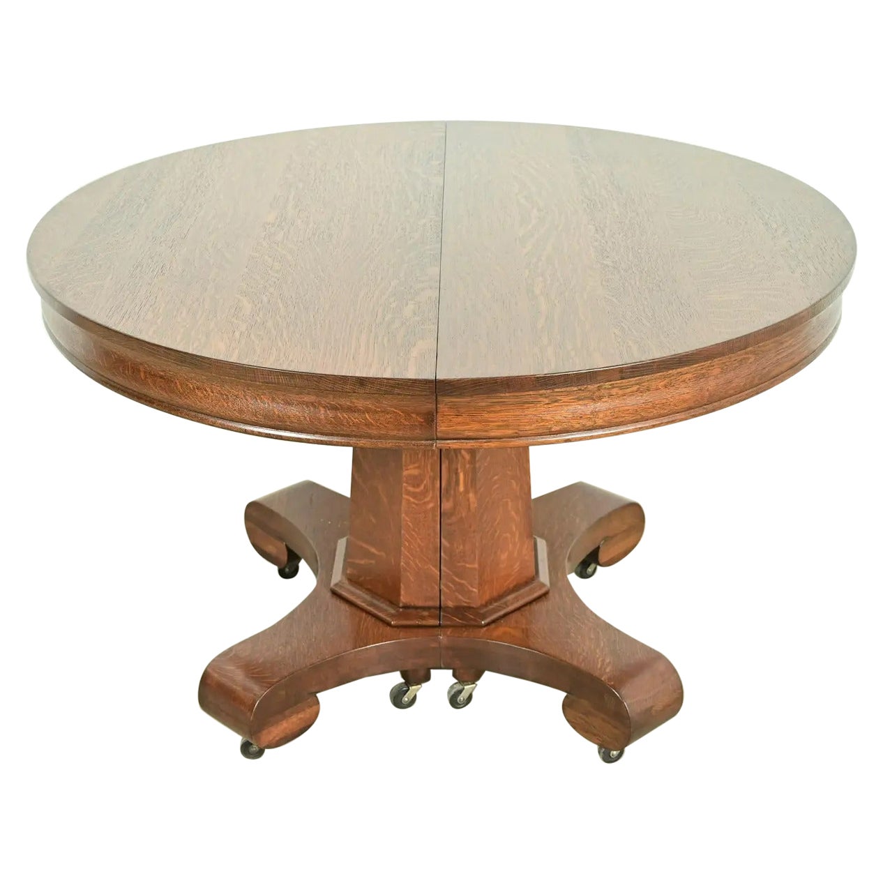 Stickley Style Antique Mission Oak Arts & Crafts Pedestal Extension Dining Table