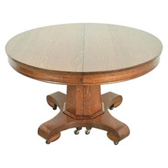 Stickley Style Antique Mission Oak Arts & Crafts Pedestal Extension Dining Table