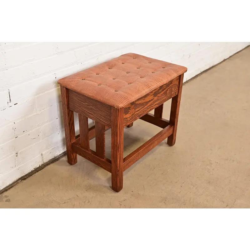 Stickley Style Antike Mission Arts & Crafts Eiche gepolstert Fußhocker (Arts and Crafts) im Angebot