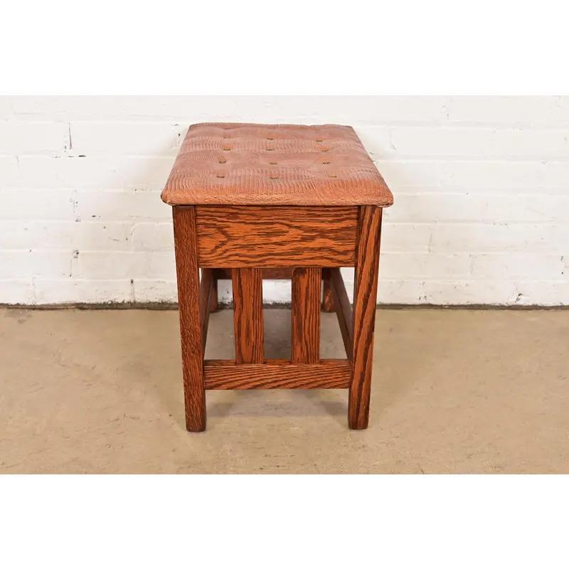 Stickley Style Antike Mission Arts & Crafts Eiche gepolstert Fußhocker im Angebot 1