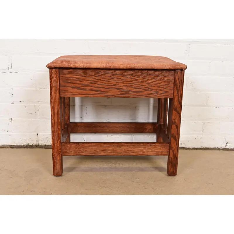 Stickley Style Antike Mission Arts & Crafts Eiche gepolstert Fußhocker im Angebot 2