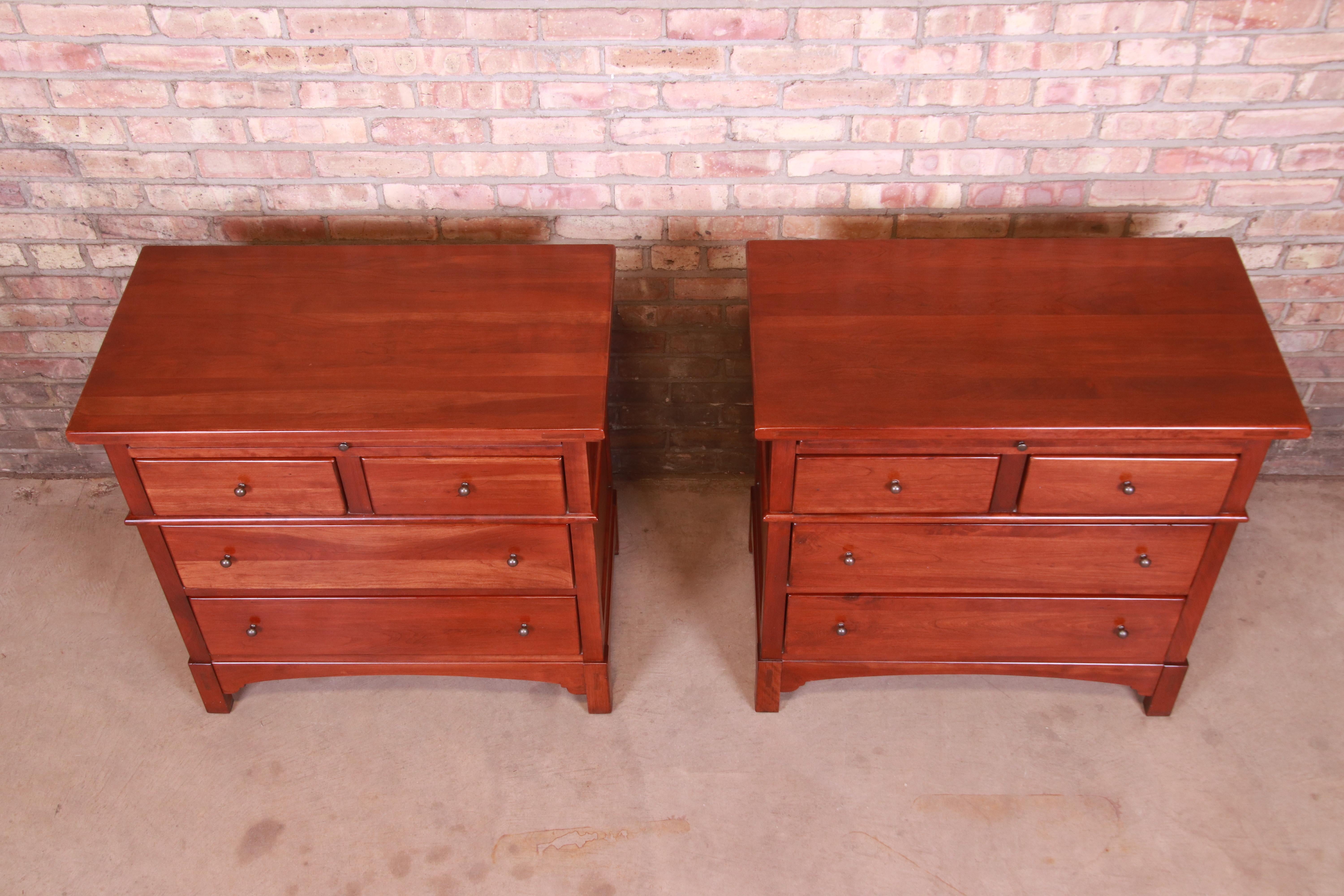 Stickley Style Arts & Crafts Cherrywood Nightstands or Bachelor Chests, Pair 3