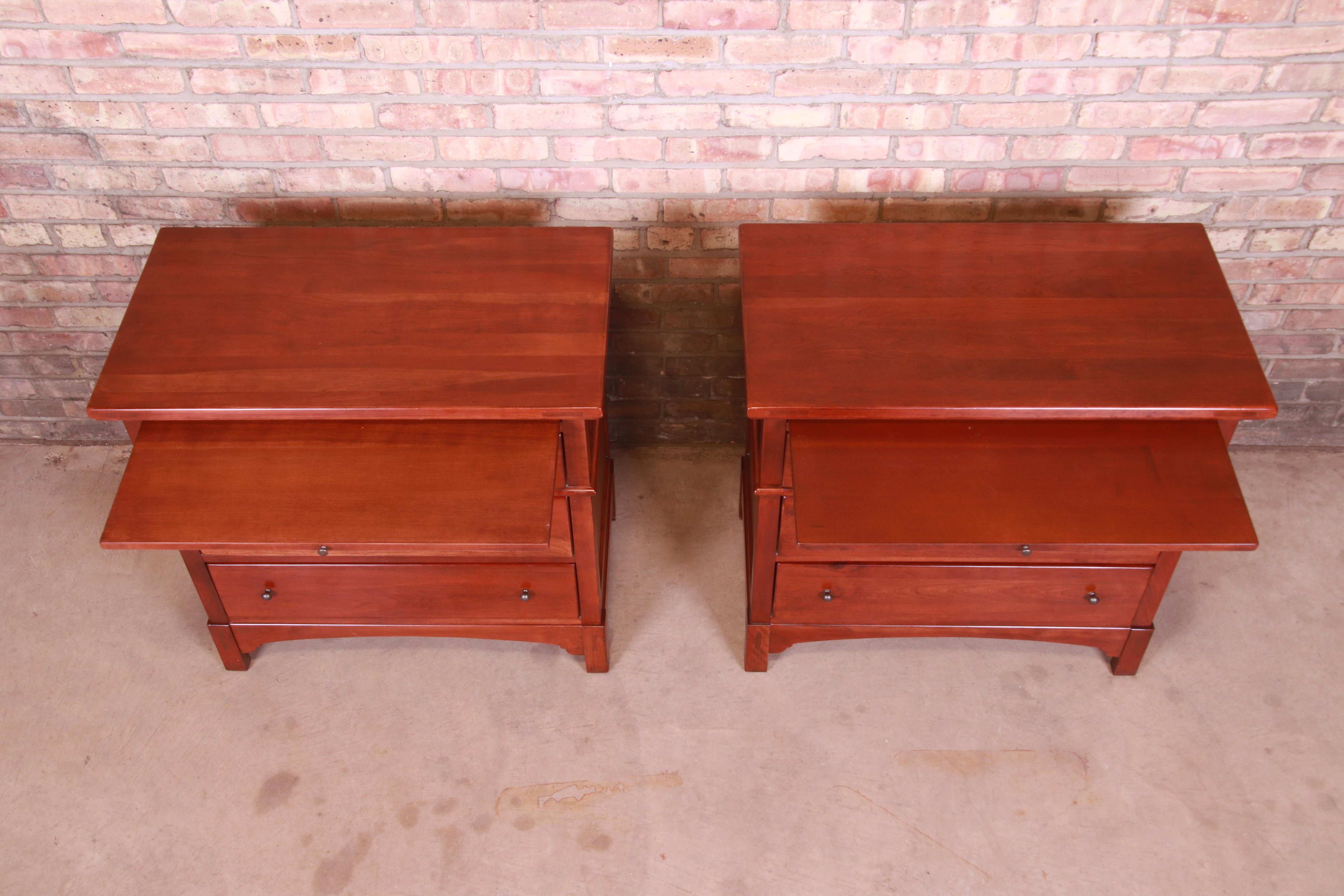 Stickley Style Arts & Crafts Cherrywood Nightstands or Bachelor Chests, Pair 4