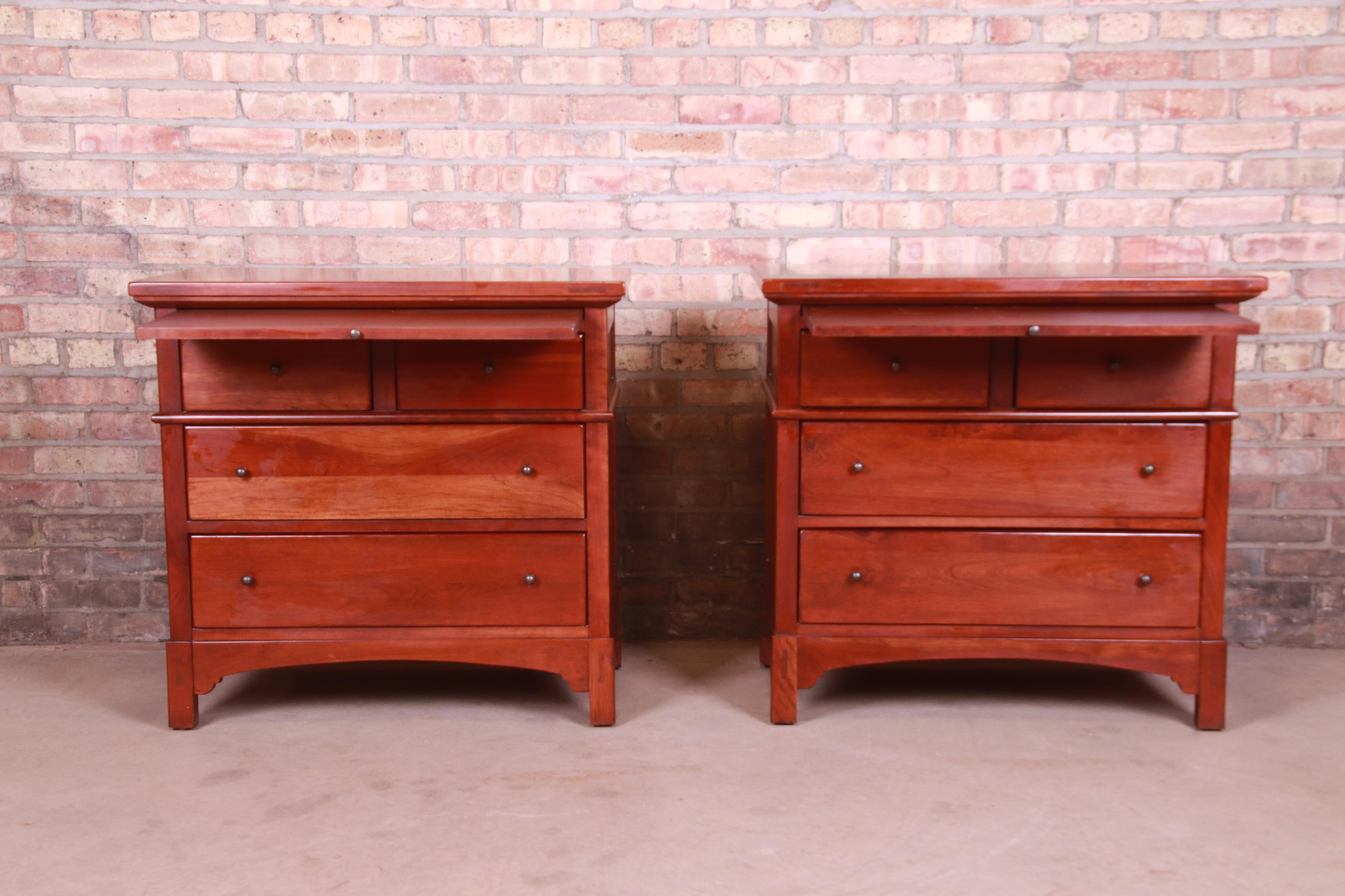 Stickley Style Arts & Crafts Cherrywood Nightstands or Bachelor Chests, Pair 5