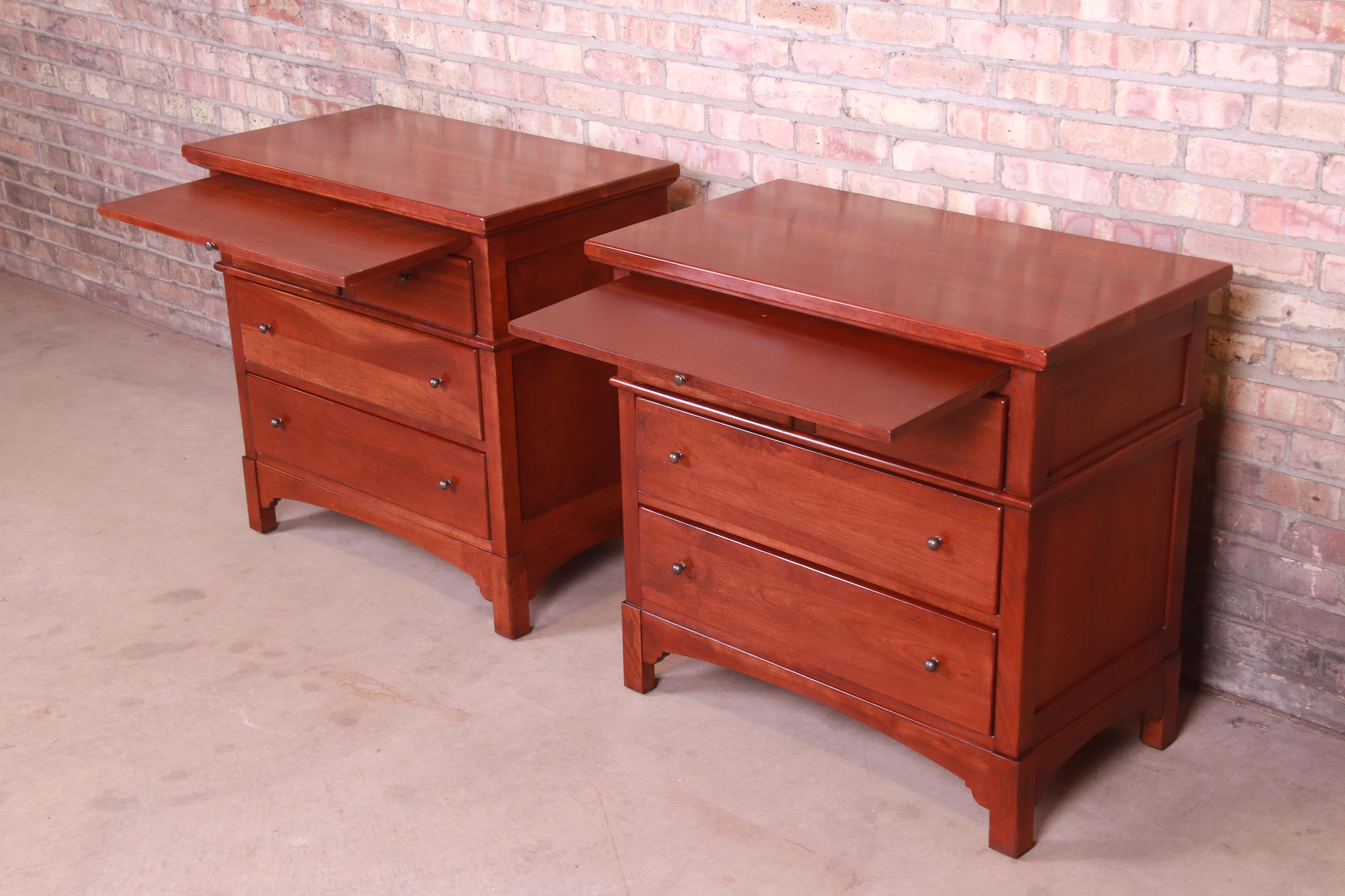 Stickley Style Arts & Crafts Cherrywood Nightstands or Bachelor Chests, Pair 6