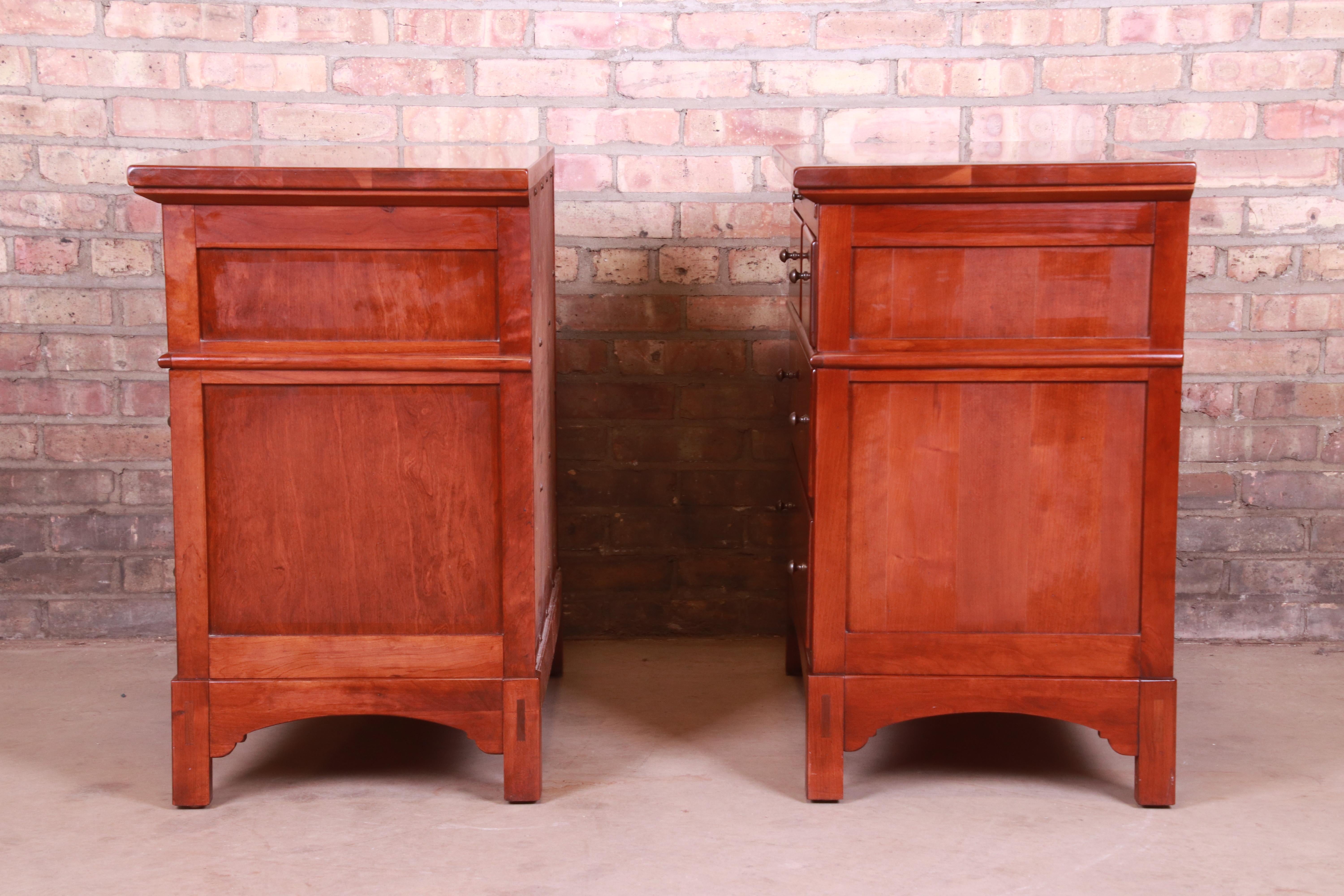 Stickley Style Arts & Crafts Cherrywood Nightstands or Bachelor Chests, Pair 7