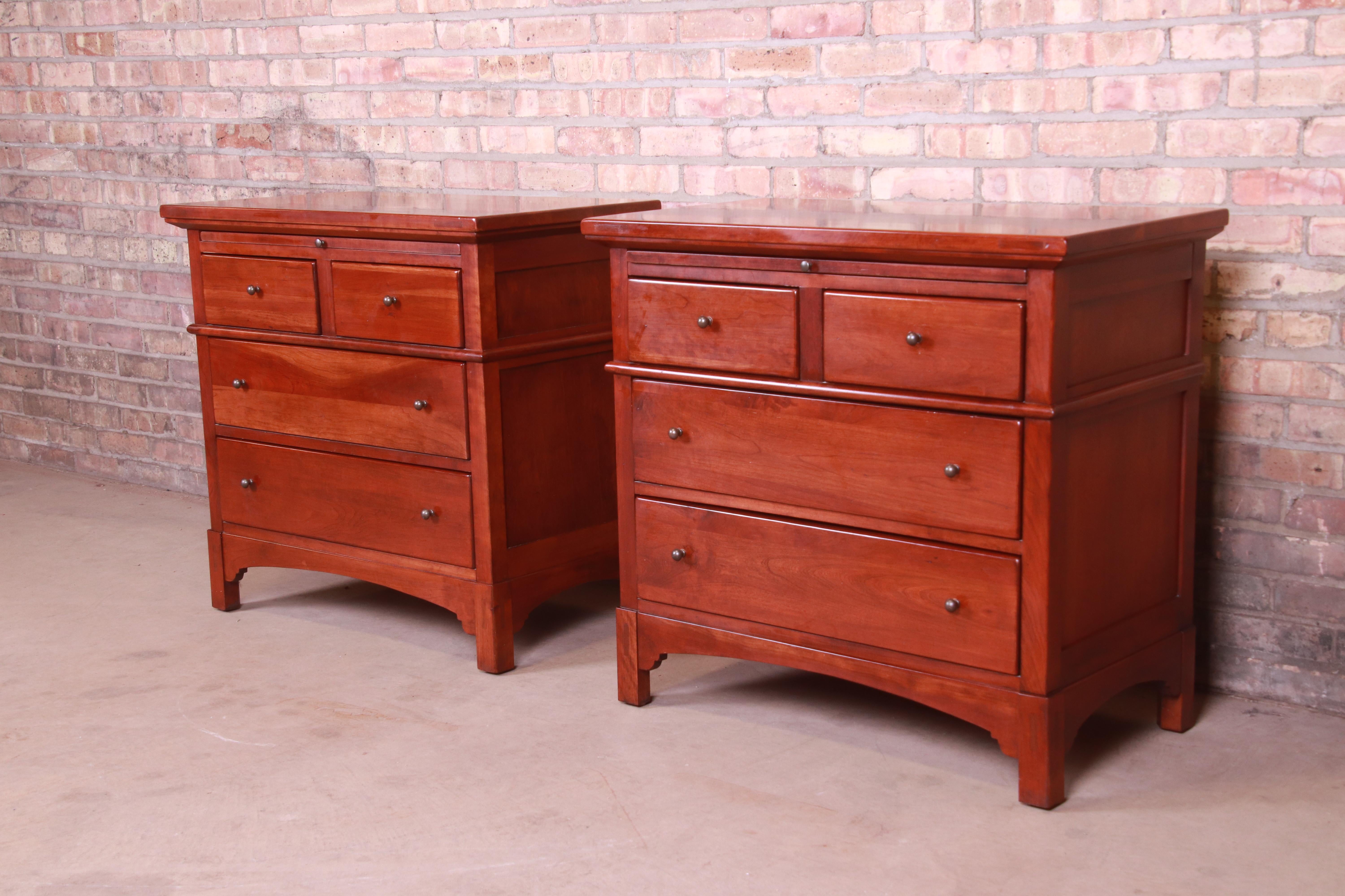 Arts and Crafts Stickley Style Arts & Crafts Cherrywood Nightstands or Bachelor Chests, Pair