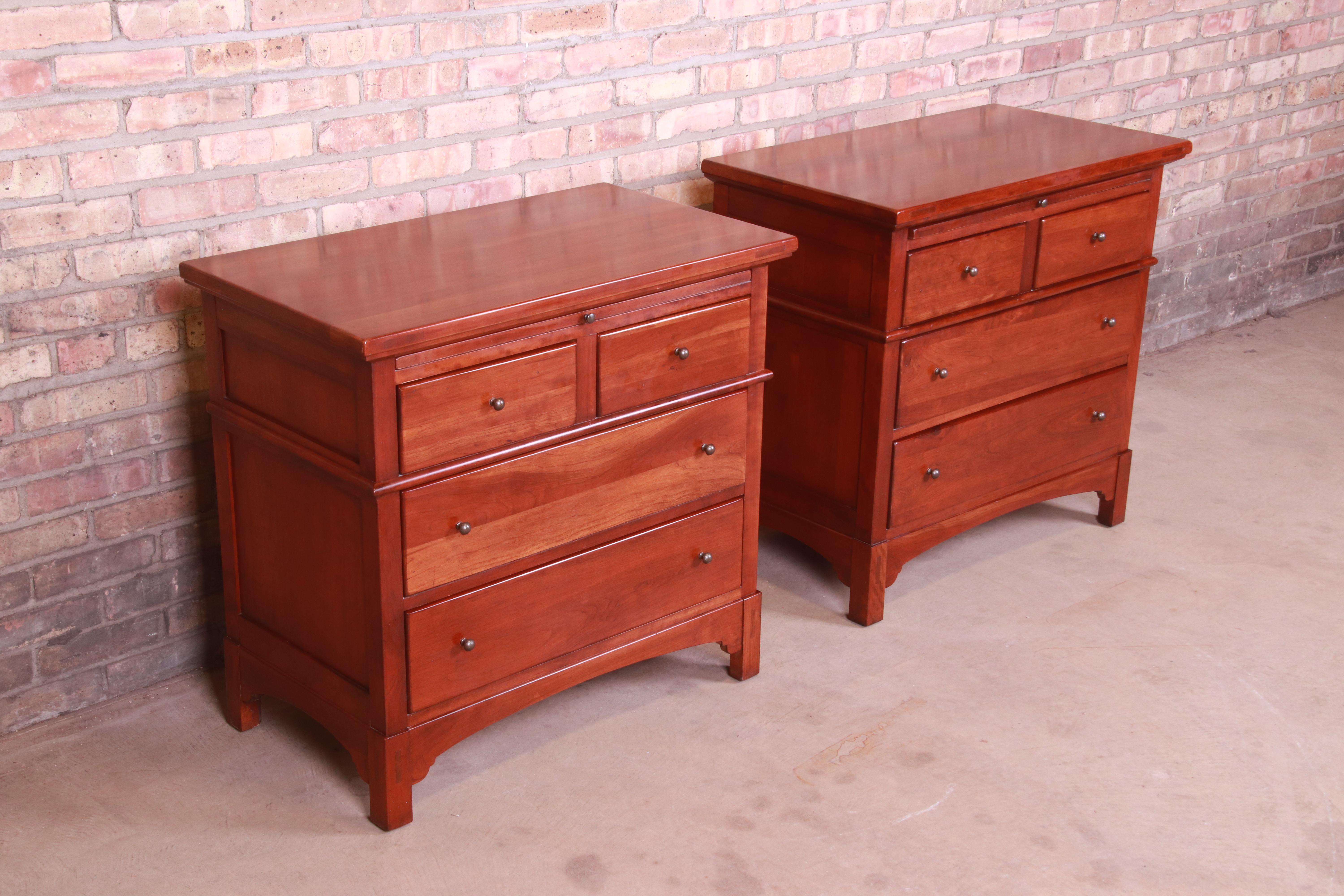 American Stickley Style Arts & Crafts Cherrywood Nightstands or Bachelor Chests, Pair