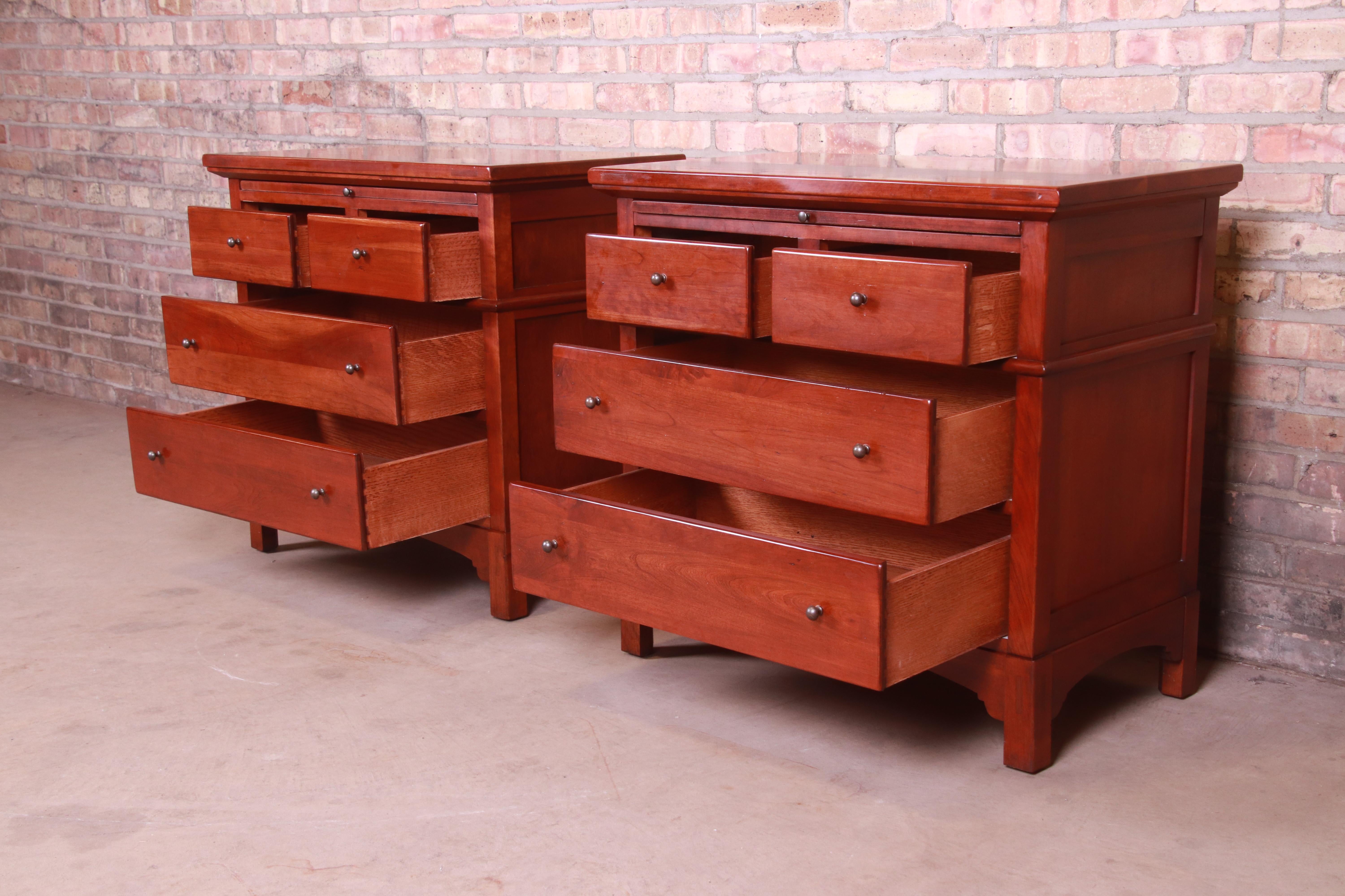 20th Century Stickley Style Arts & Crafts Cherrywood Nightstands or Bachelor Chests, Pair