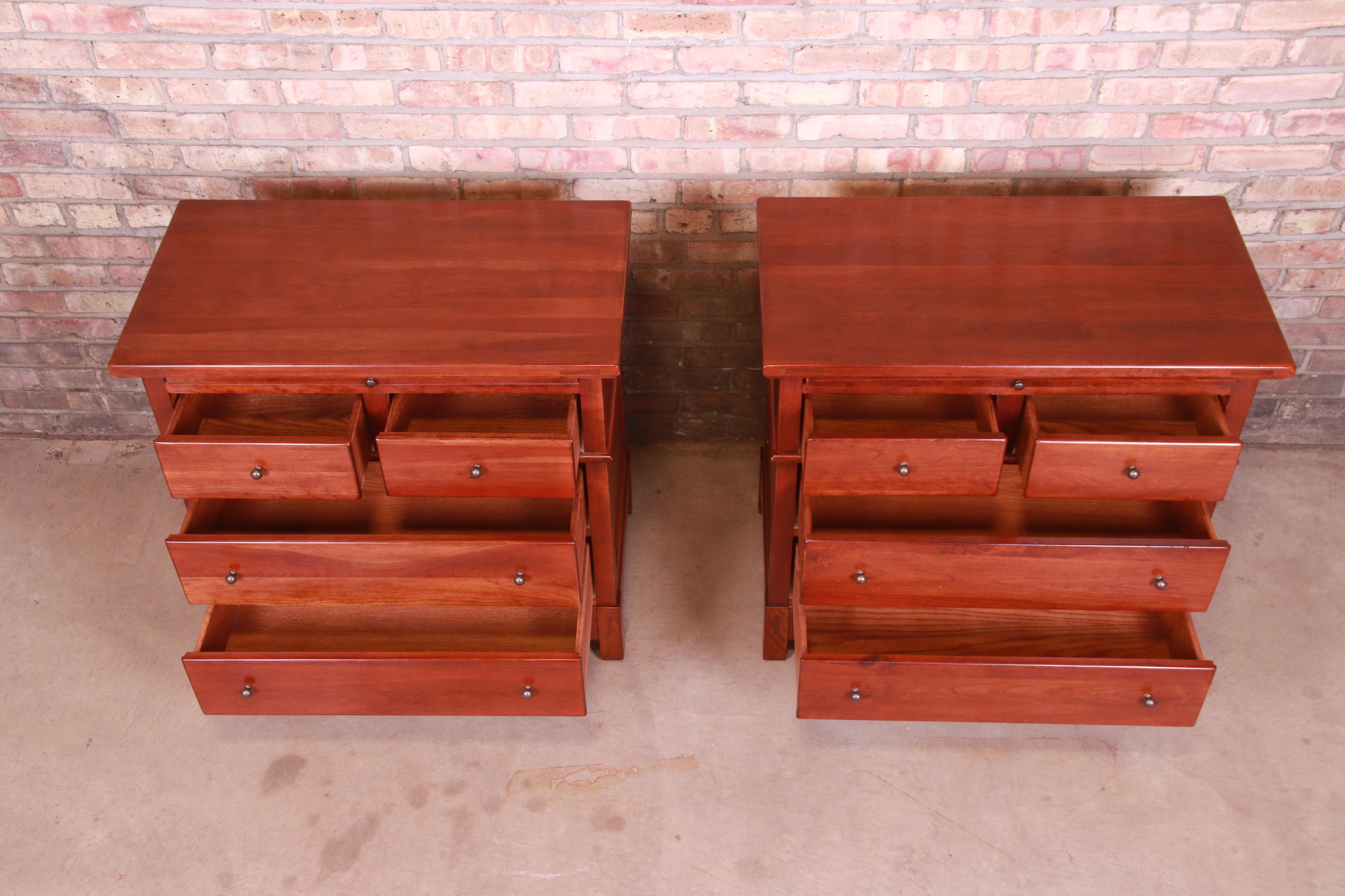 Stickley Style Arts & Crafts Cherrywood Nightstands or Bachelor Chests, Pair 1