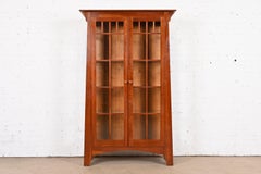 Stickley Style Arts & Crafts Cherry Wood Lighted Bookcase or Display Cabinet