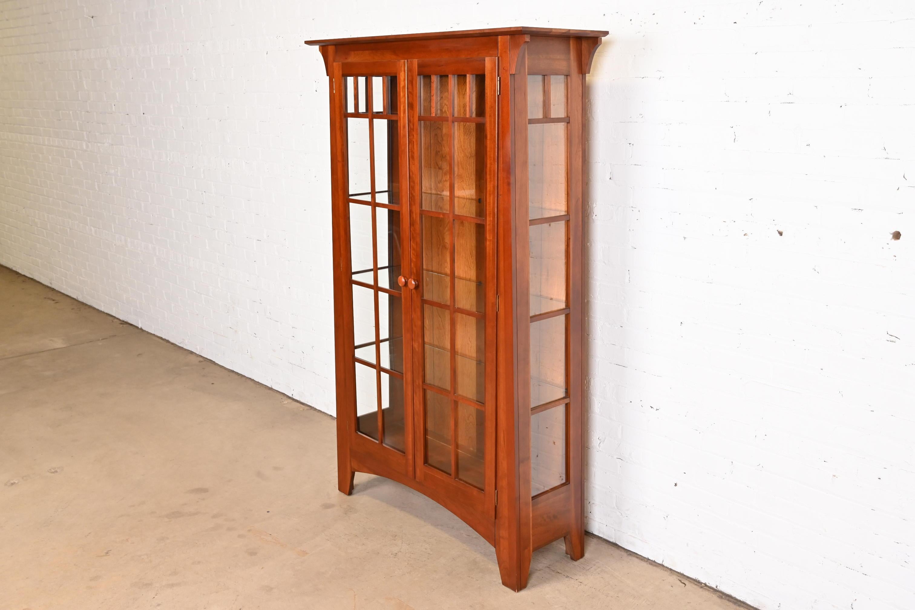 Arts and Crafts Stickley Style Arts & Crafts Cherry Wood Lighted Bookcase or Display Cabinet