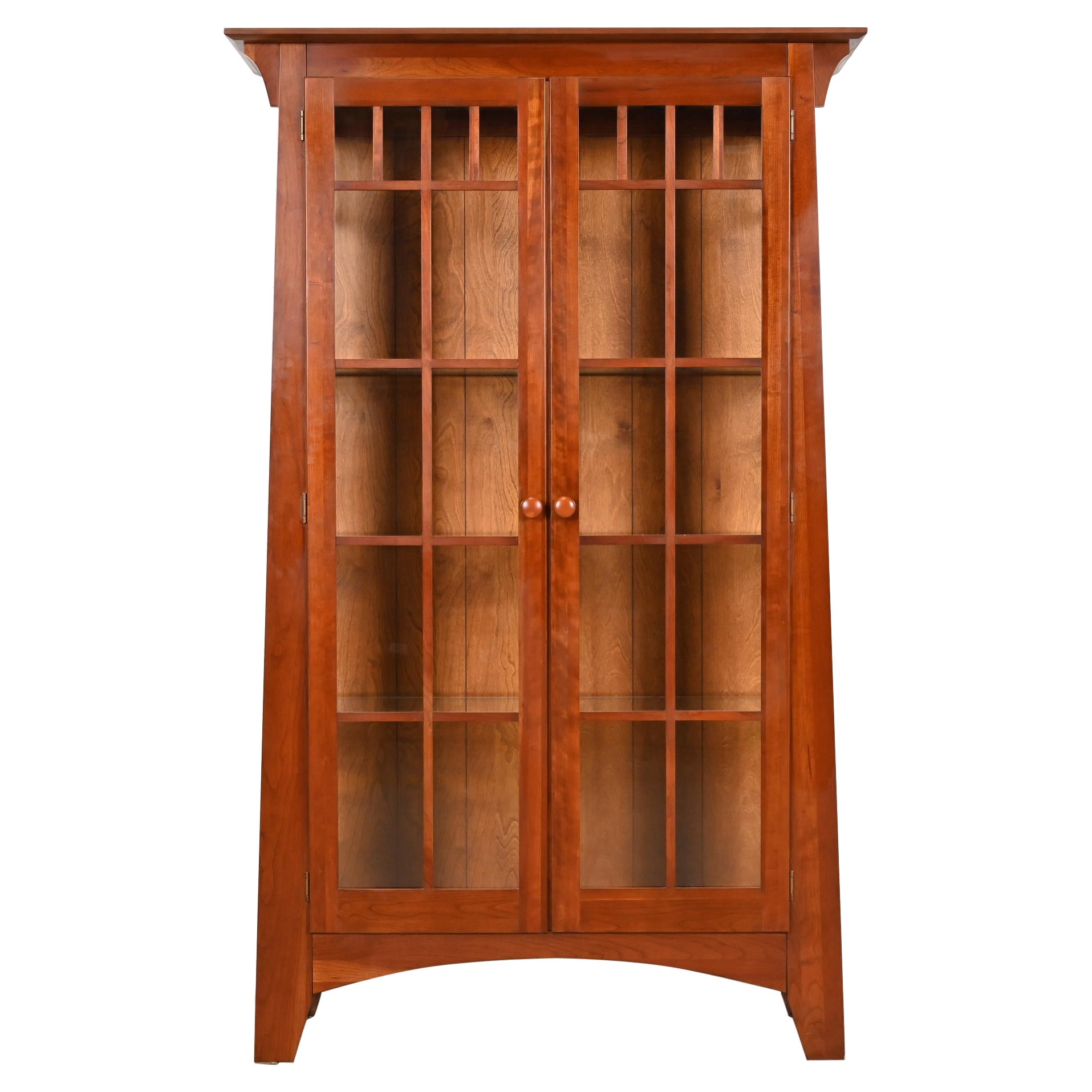 Stickley Style Arts 
Crafts Cherry Wood Lighted Bookcase or Display Cabinet