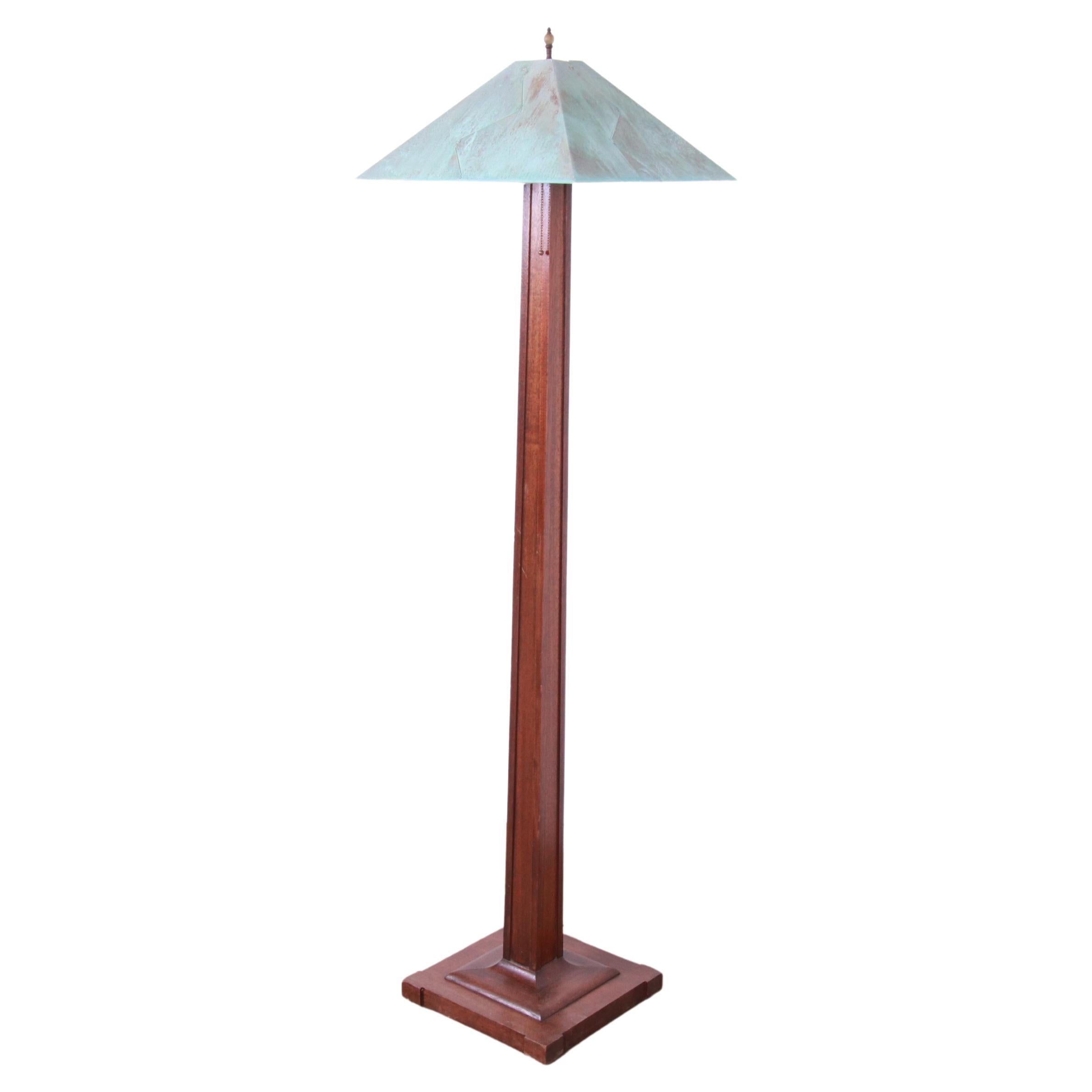 Stickley Style Arts & Crafts Oak and Copper Floor Lamp