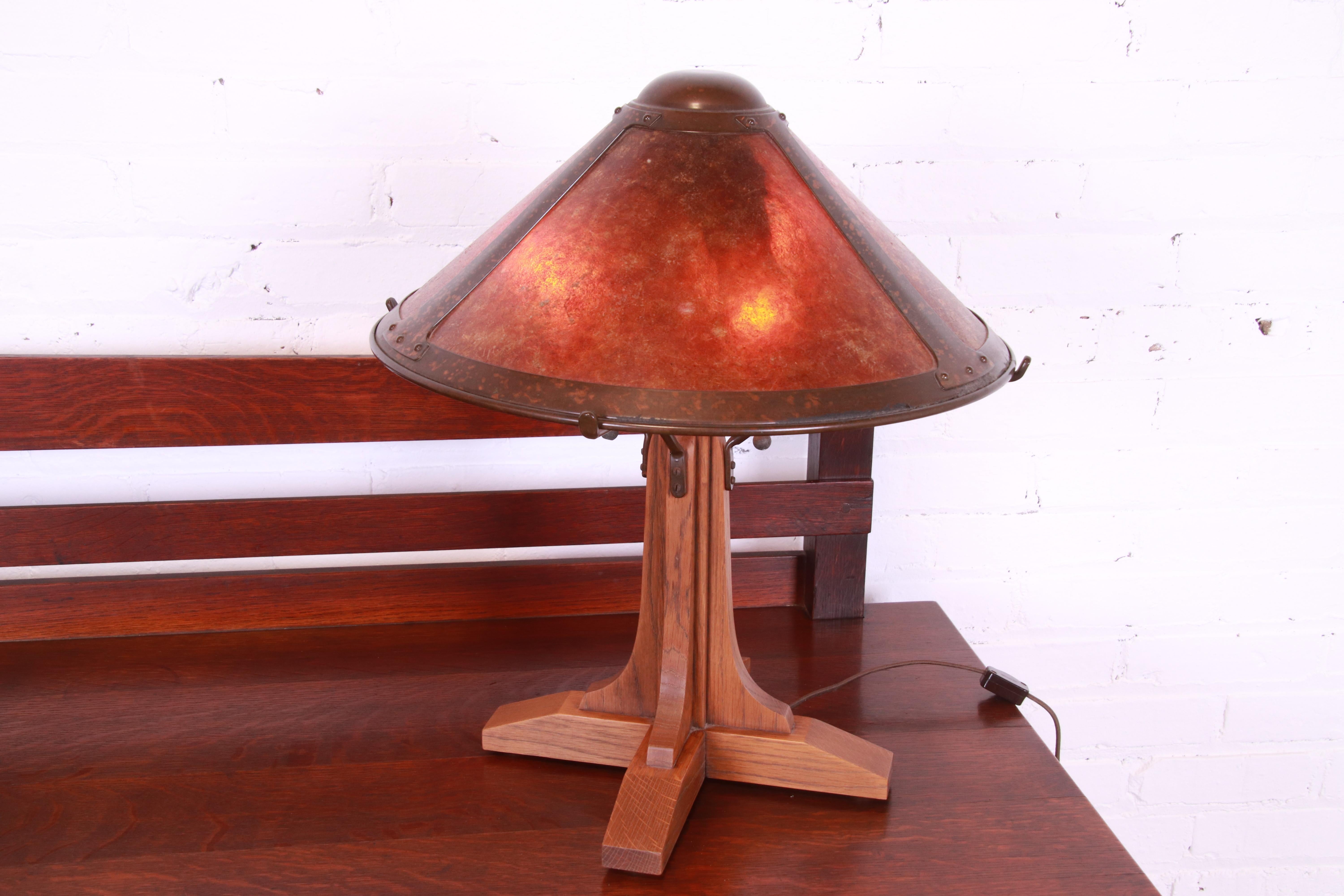 Stickley Style Arts & Crafts Oak and Copper Table Lamp by Warren Hile Studio 4