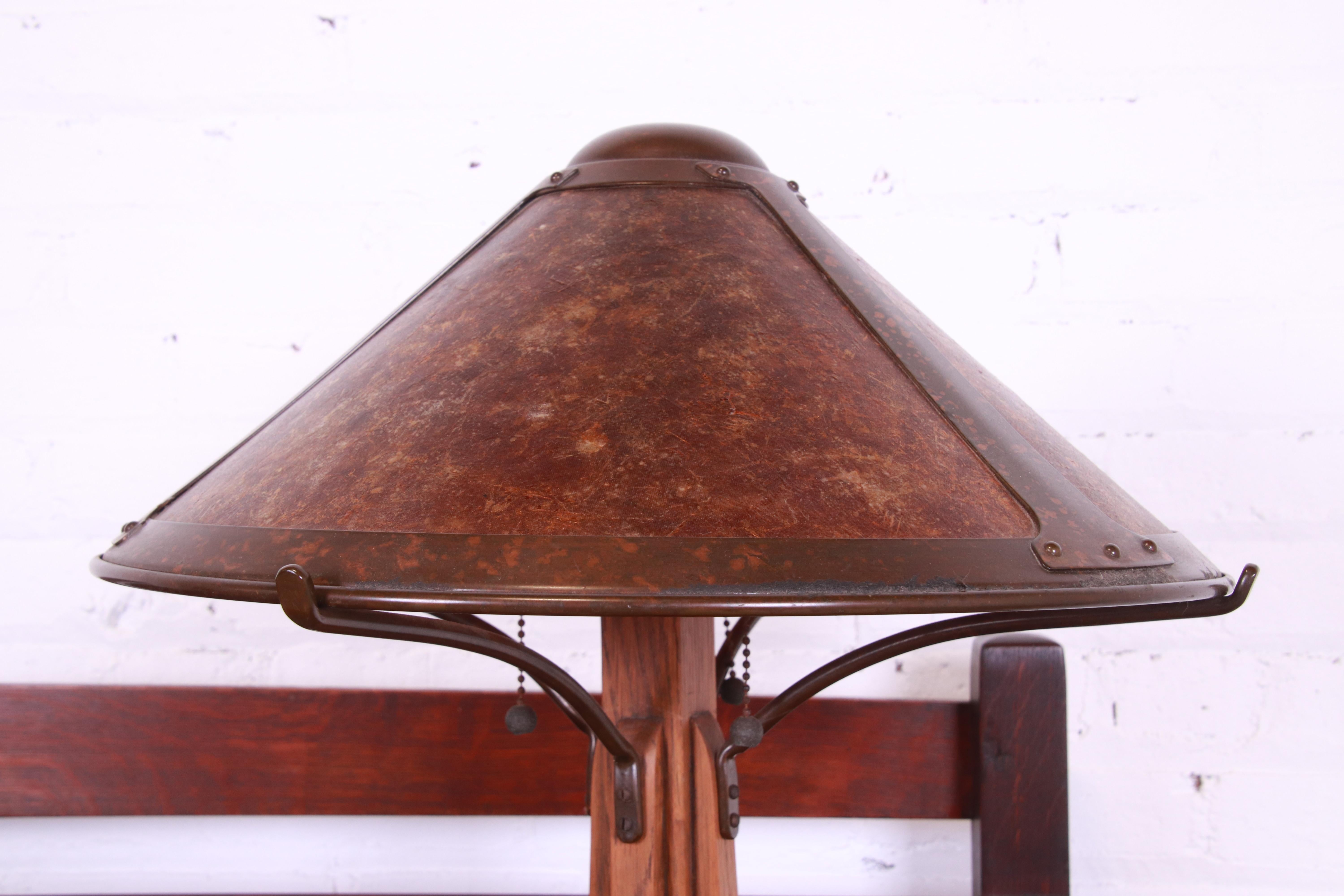 Stickley Style Arts & Crafts Oak and Copper Table Lamp by Warren Hile Studio 1