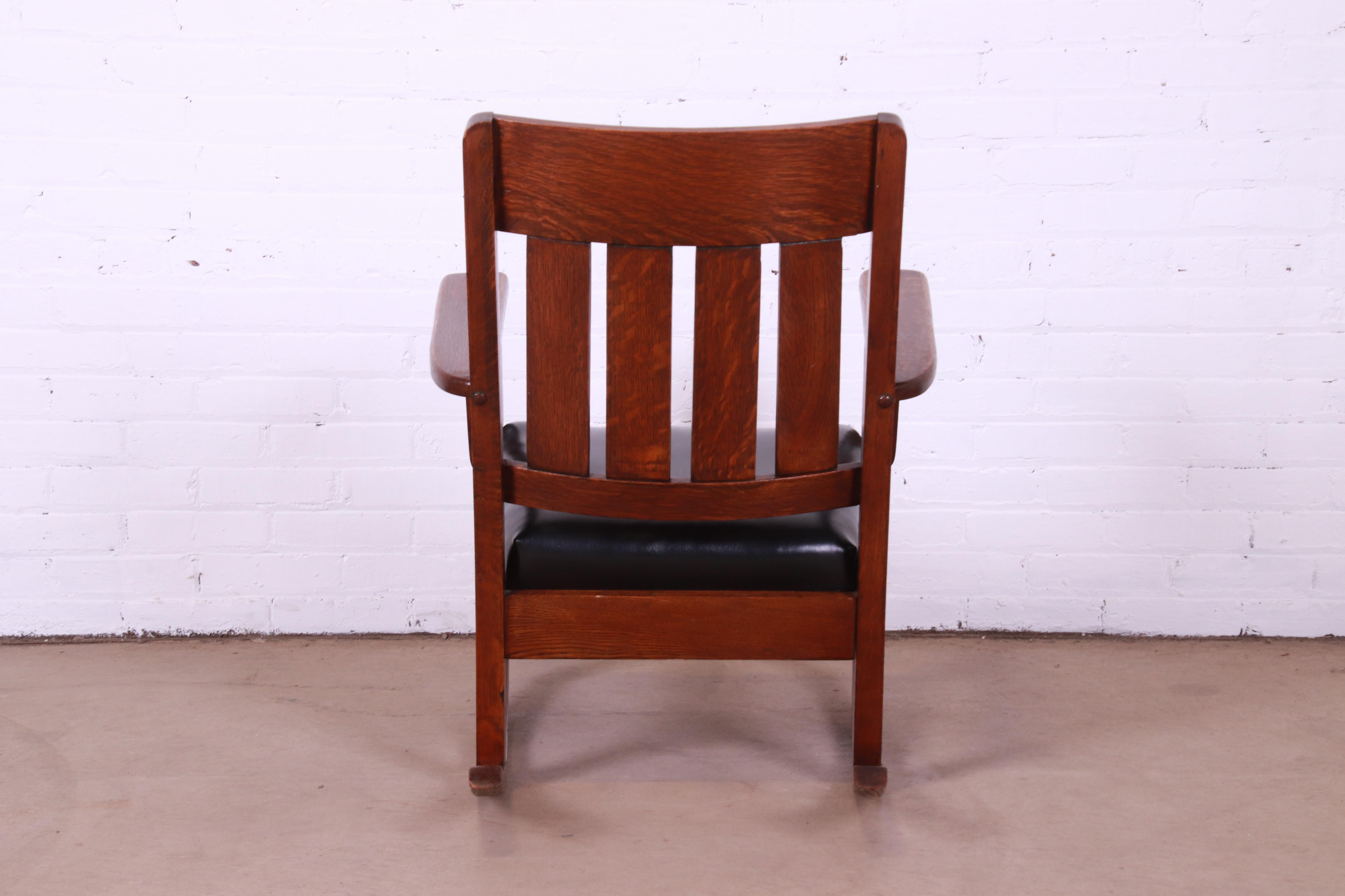 Stickley Style Arts & Crafts Oak and Leather Rocking Chair, Circa 1900 4