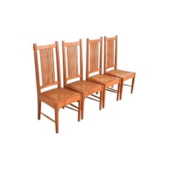 Stickley Style Arts & Crafts Teak and Cane Dining Chairs, Set of Four