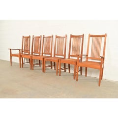Stickley Style Arts & Crafts Teak and Cane Dining Chairs, Set of Six