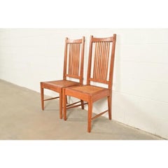 Stickley Style Arts & Crafts Teak and Cane Side Chairs or Dining Chairs, Pair