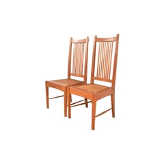 Stickley Style Arts & Crafts Teak and Cane Side Chairs or Dining Chairs, Pair