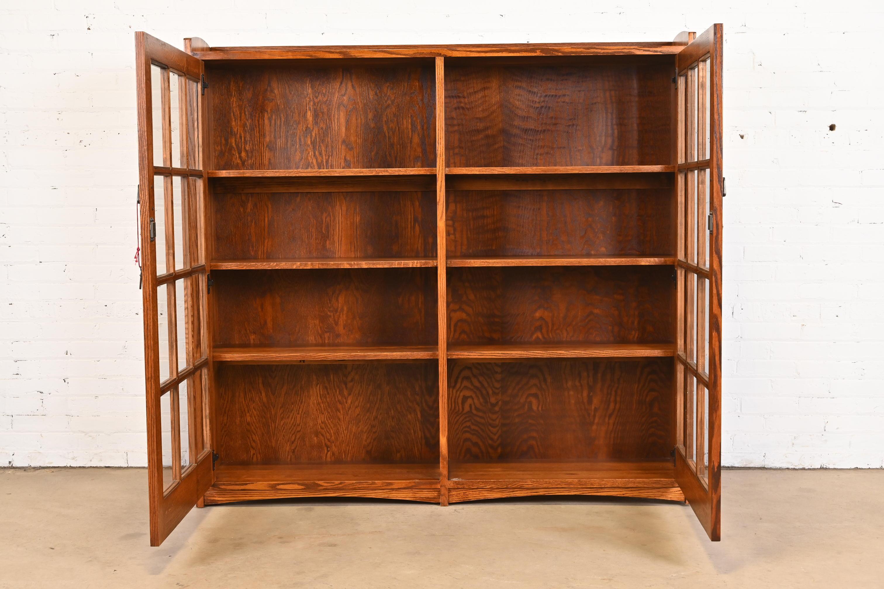 20th Century Stickley Style Mission Oak Arts and Crafts Double Bookcase