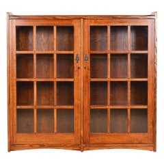 Stickley Style Mission Oak Arts and Crafts Double Bookcase